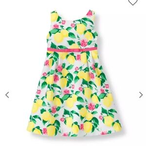 Janie and Jack Lemon Floral Pique Girls Dress White Yellow Pink